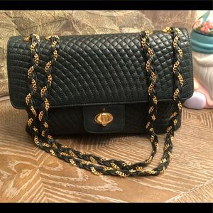 Bally Diamond Quilted Double Flap Bag Gold Plated Hardware Forrest Green